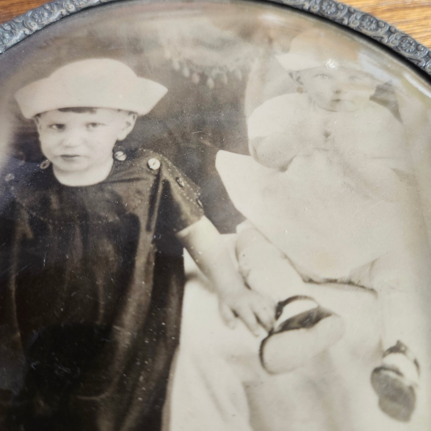 Antique Framed Sepia Children Portrait Photograph