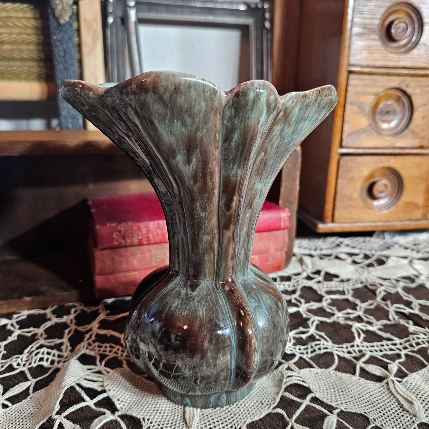 Mid Century Drip Glaze Art Pottery Vase