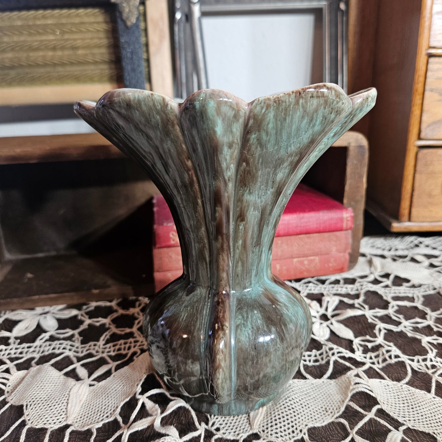 Mid Century Drip Glaze Art Pottery Vase