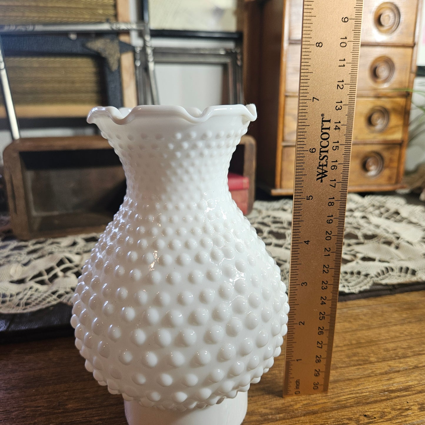 White Hobnail Milk Glass Hurricane Shade