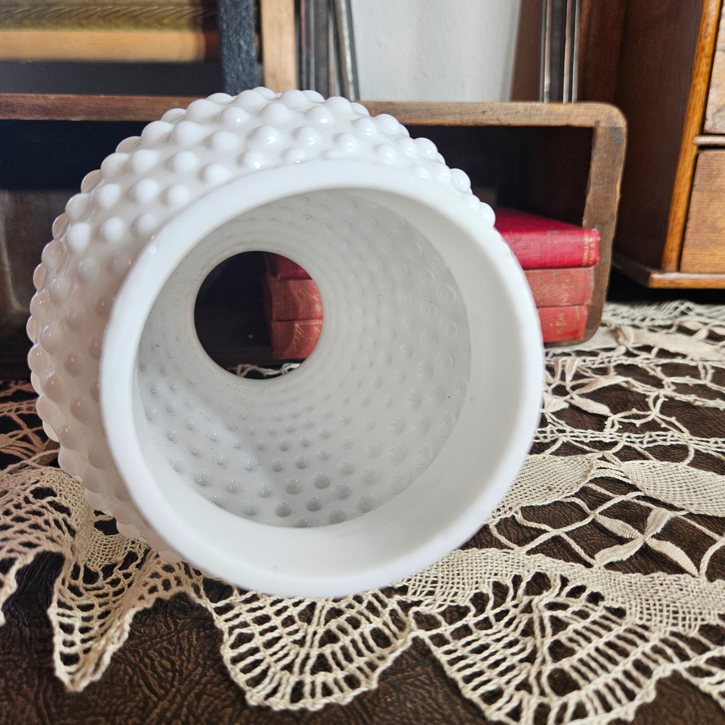 White Hobnail Milk Glass Hurricane Shade