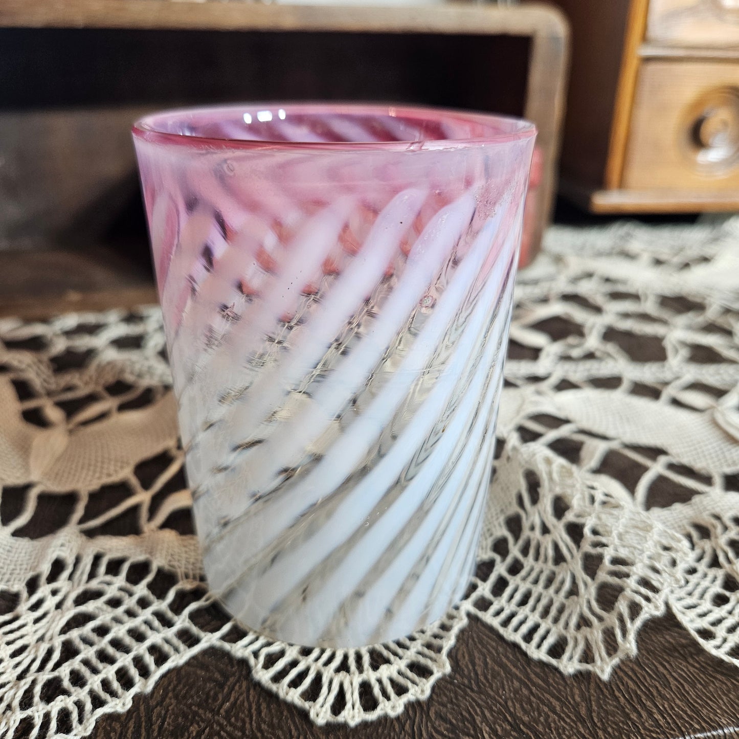 Pink Swirl Art Glass Tumbler