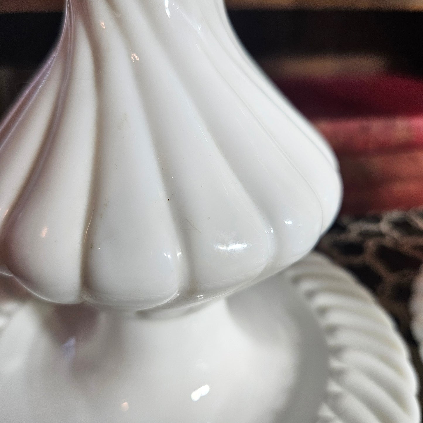 Pair of White Milk Glass Swirl Table Lamps