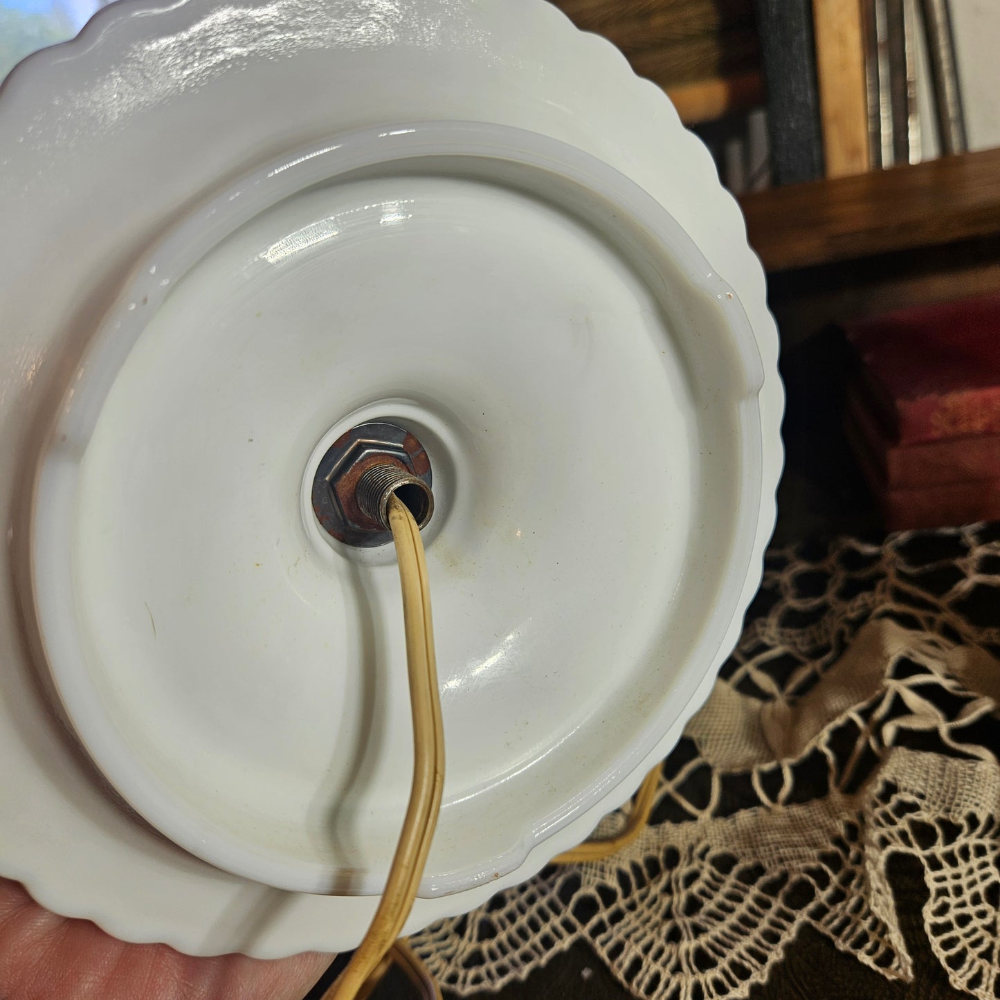 Pair of White Milk Glass Swirl Table Lamps
