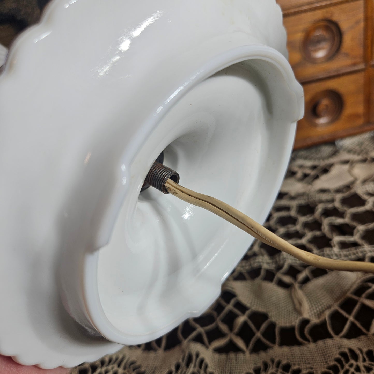 Pair of White Milk Glass Swirl Table Lamps