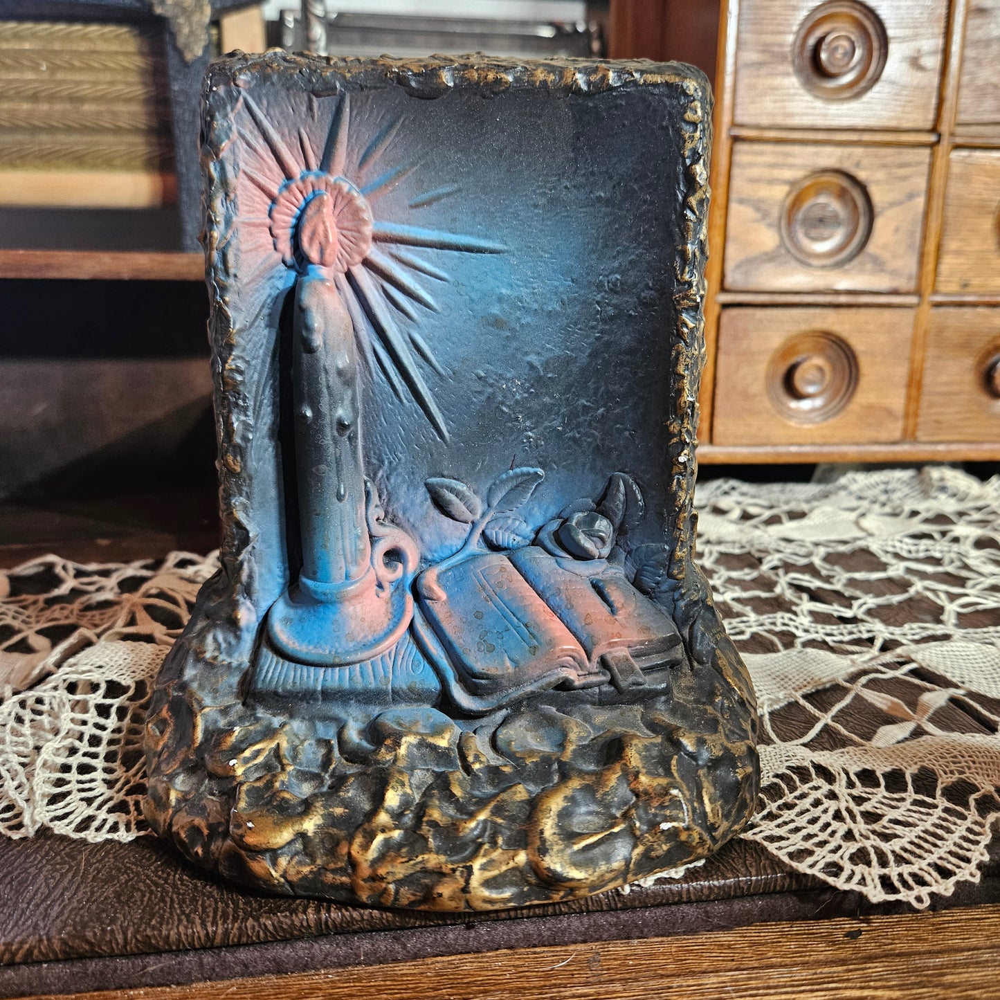 Creative Art Studio Chalkware Religious Bookend