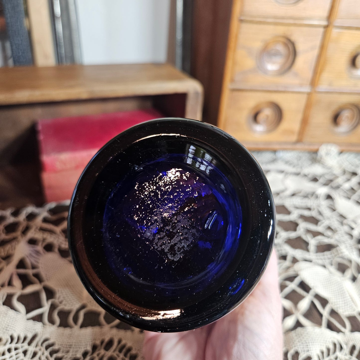 Cobalt Blue Glass Perfume Bottle with Gold Detail