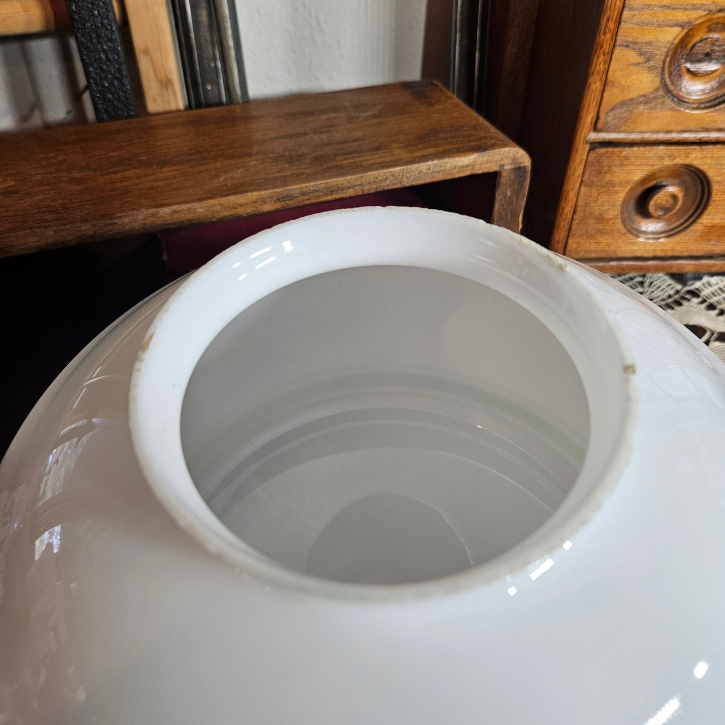 White Milk Glass Lamp Shade with Green Band