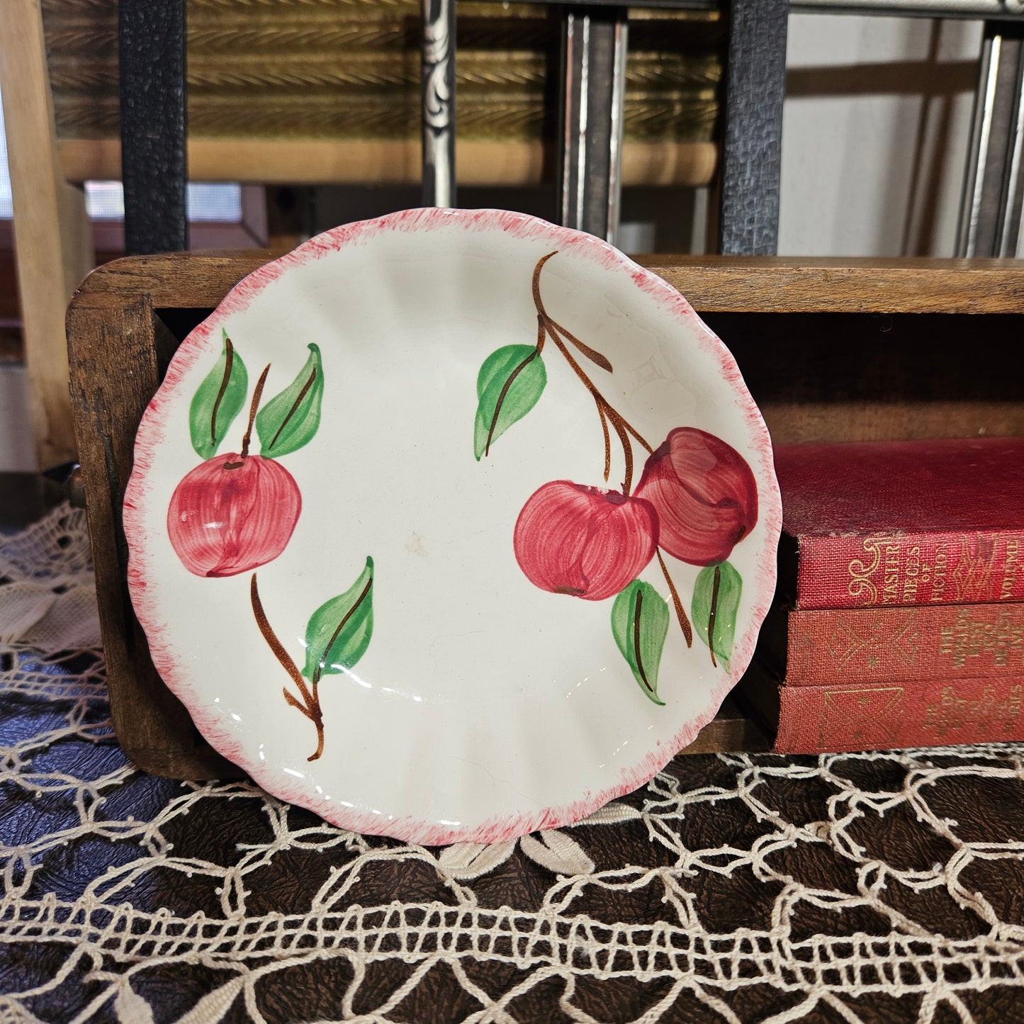 Vintage Apple Pattern Scalloped Ceramic Berry Bowl