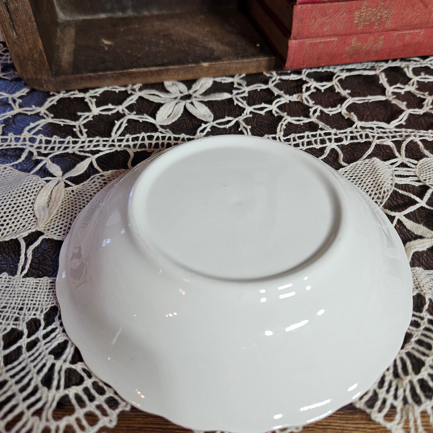 Vintage Apple Pattern Scalloped Ceramic Berry Bowl