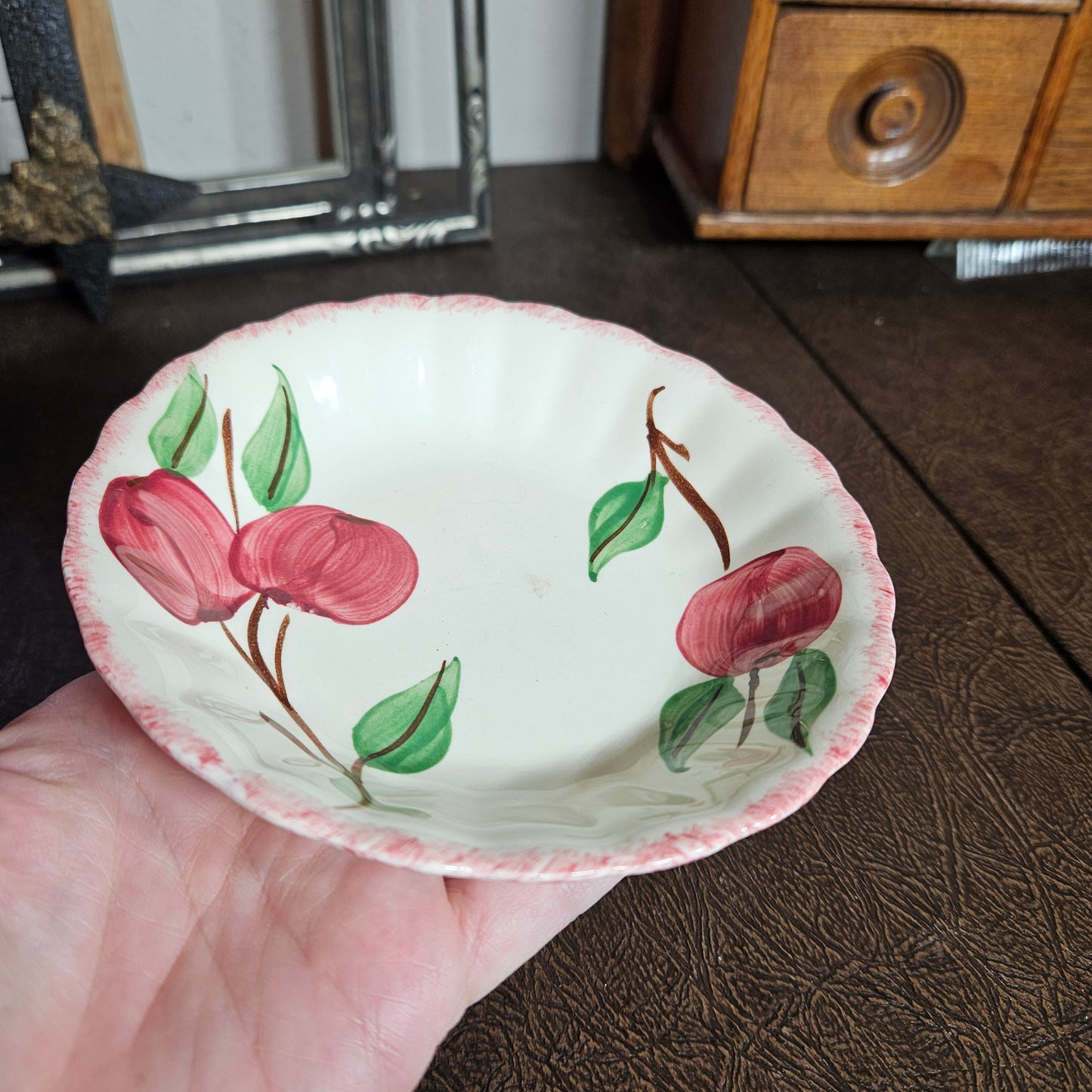 Vintage Apple Pattern Scalloped Ceramic Berry Bowl