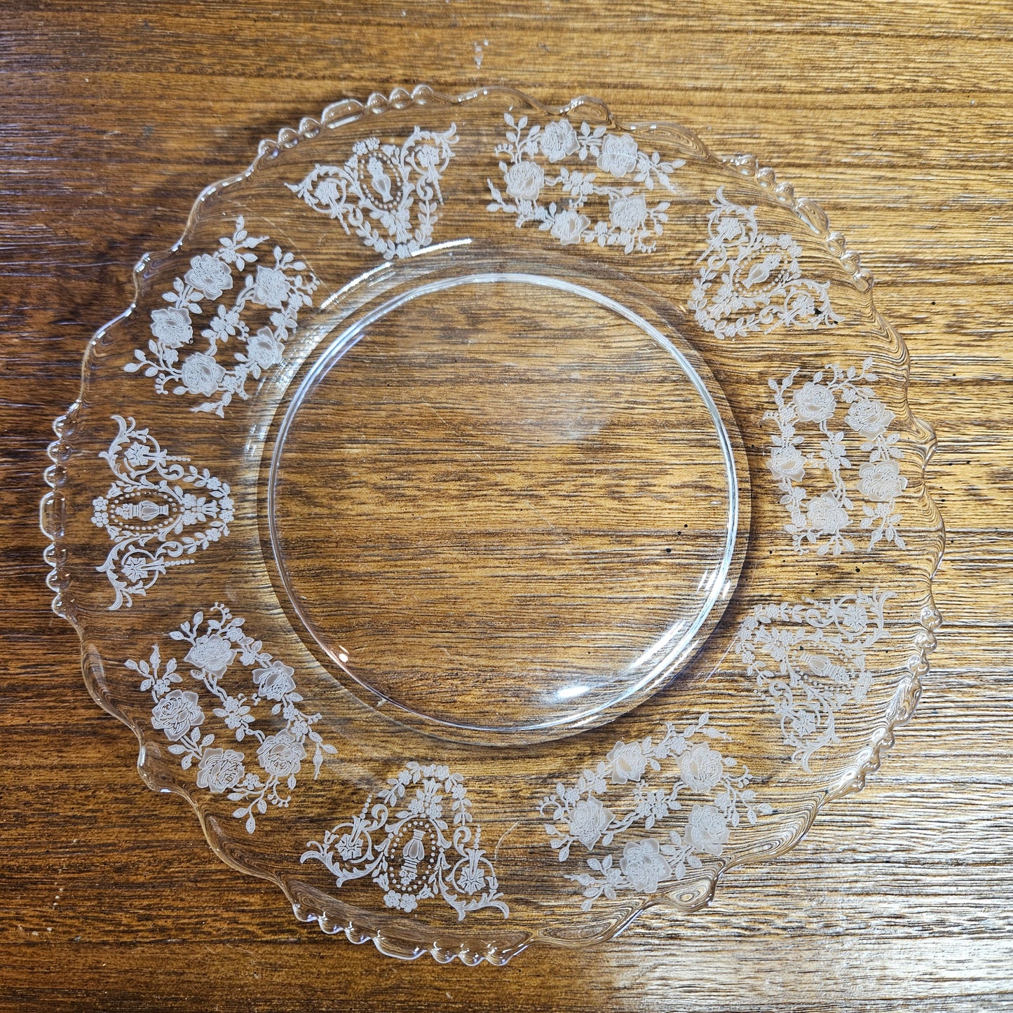 Vintage Etched Glass Dinner Plate Tiffin "Cherokee Rose"