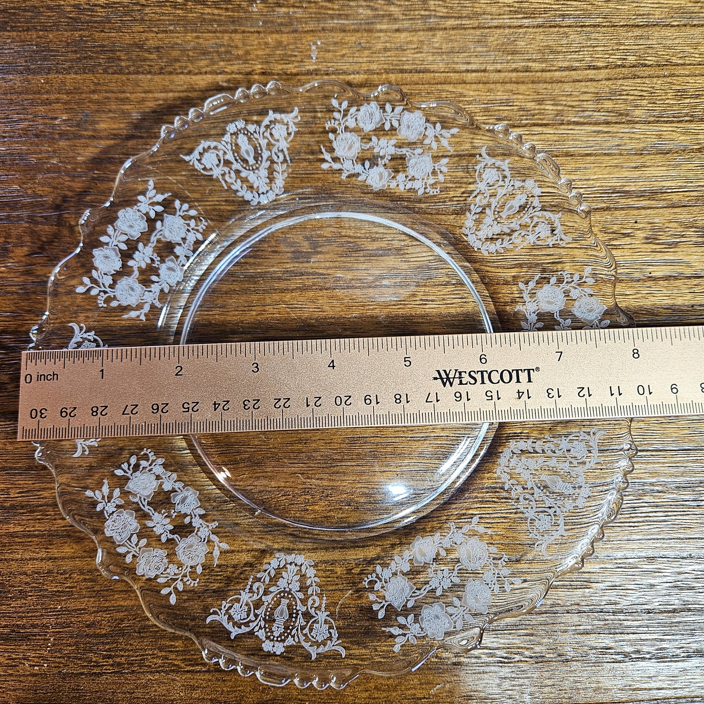 Vintage Etched Glass Dinner Plate Tiffin "Cherokee Rose"