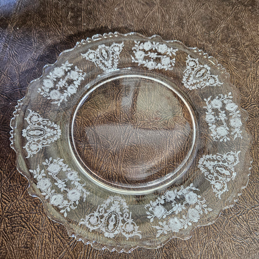 Vintage Etched Glass Dinner Plate Tiffin "Cherokee Rose"