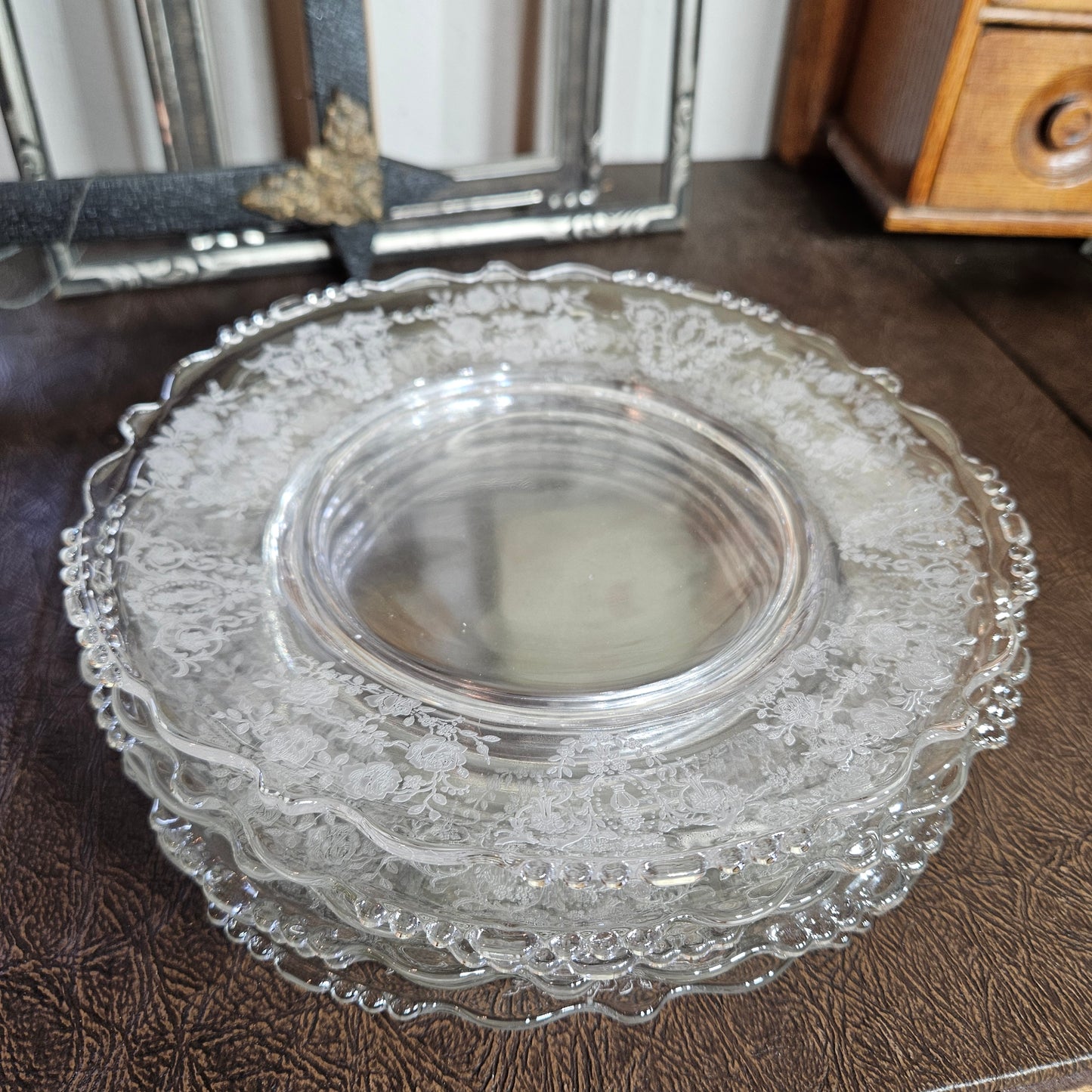 Set of 6 Tiffin Dinner Plates "Cherokee Rose"