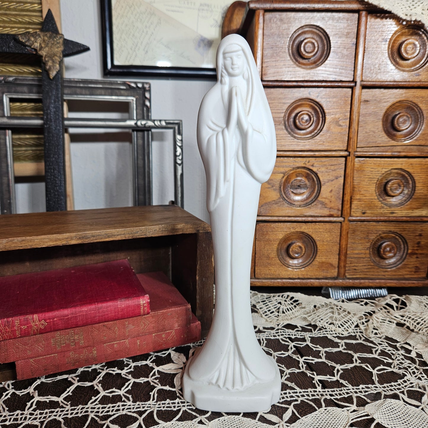 Vintage Praying Madonna Bisque Porcelain Figurine