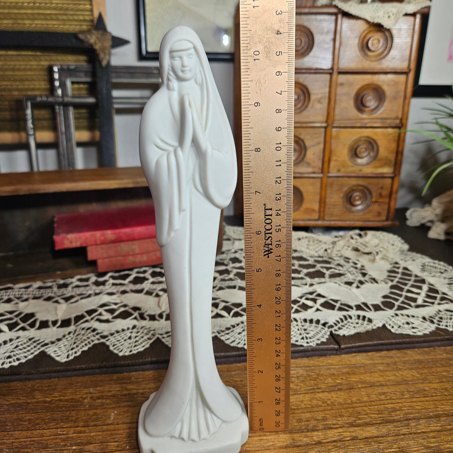 Vintage Praying Madonna Bisque Porcelain Figurine