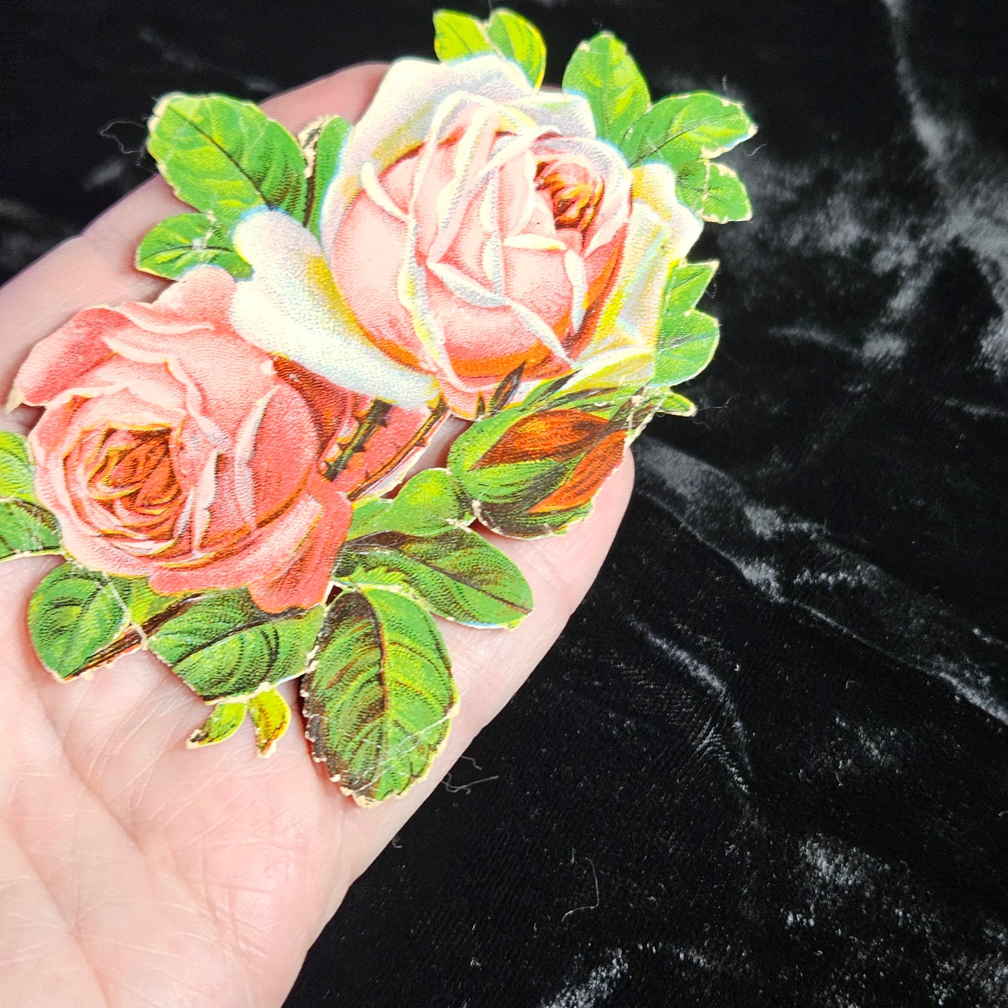Victorian Pink Rose Bouquet Die Cut Scrap