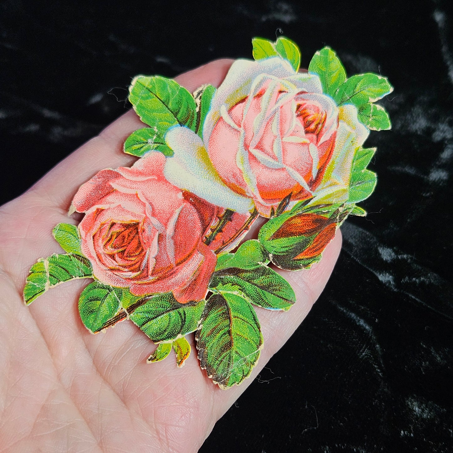 Victorian Pink Rose Bouquet Die Cut Scrap