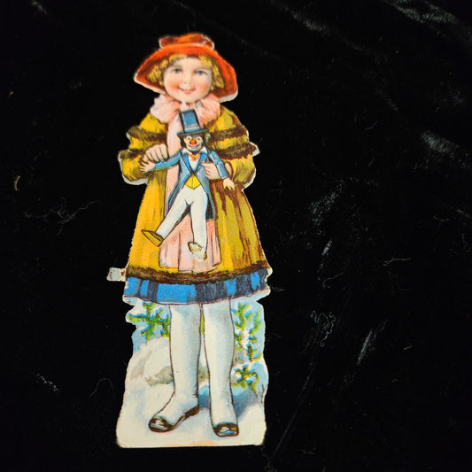 Victorian Girl Holding Doll Die Cut Scrap