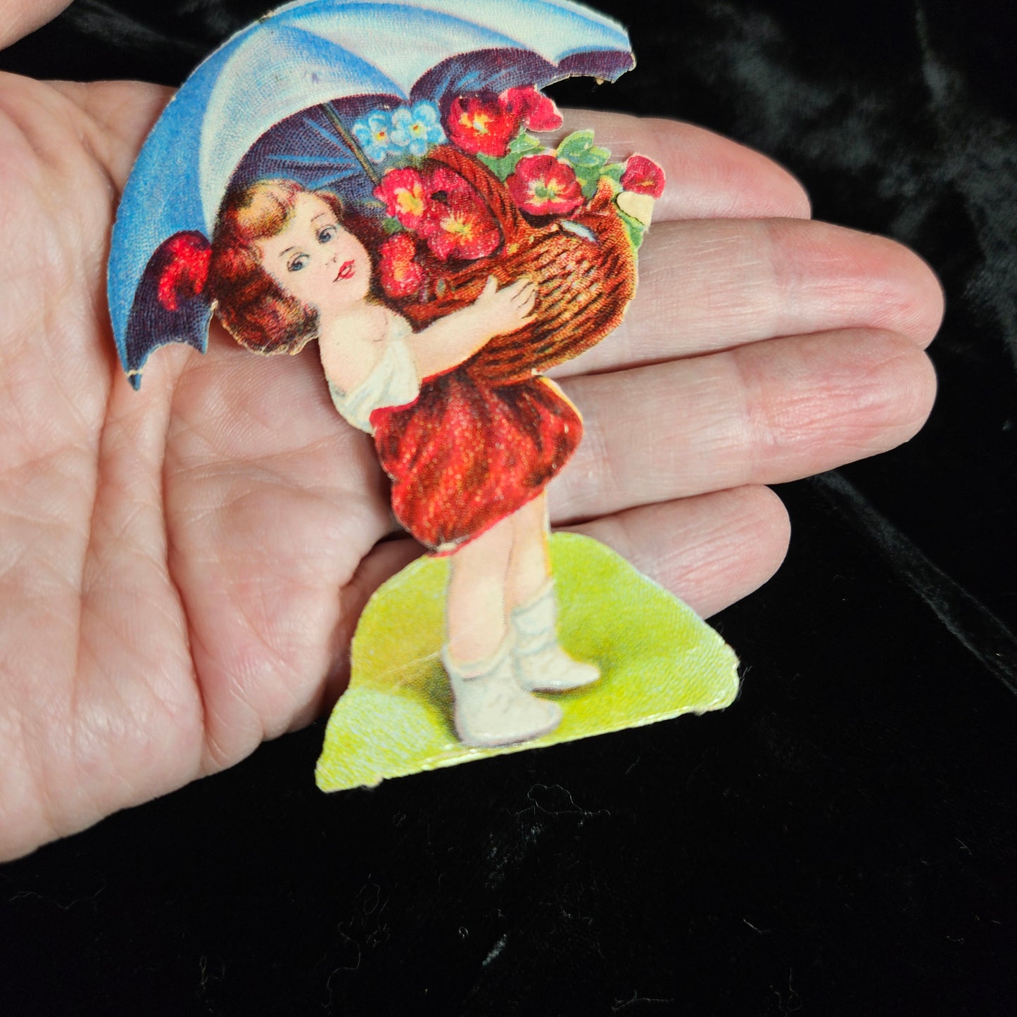 Victorian Girl with Umbrella Die Cut Scrap