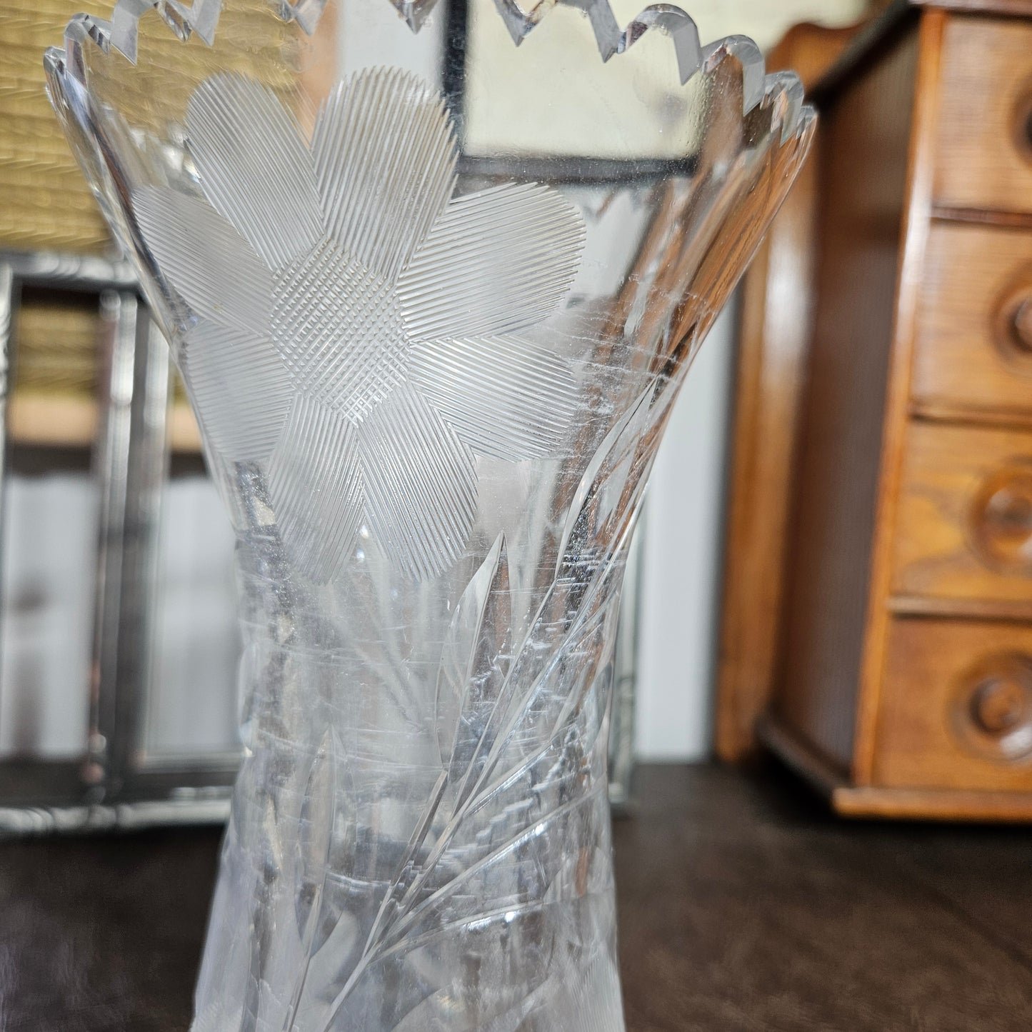 Vintage Etched Floral Glass Vase