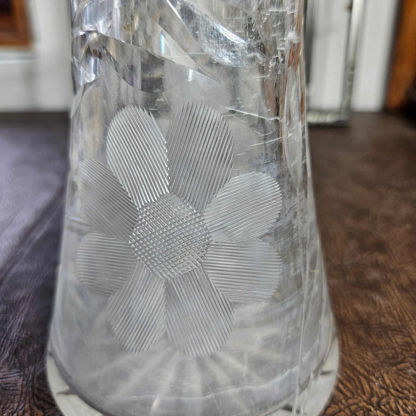 Vintage Etched Floral Glass Vase
