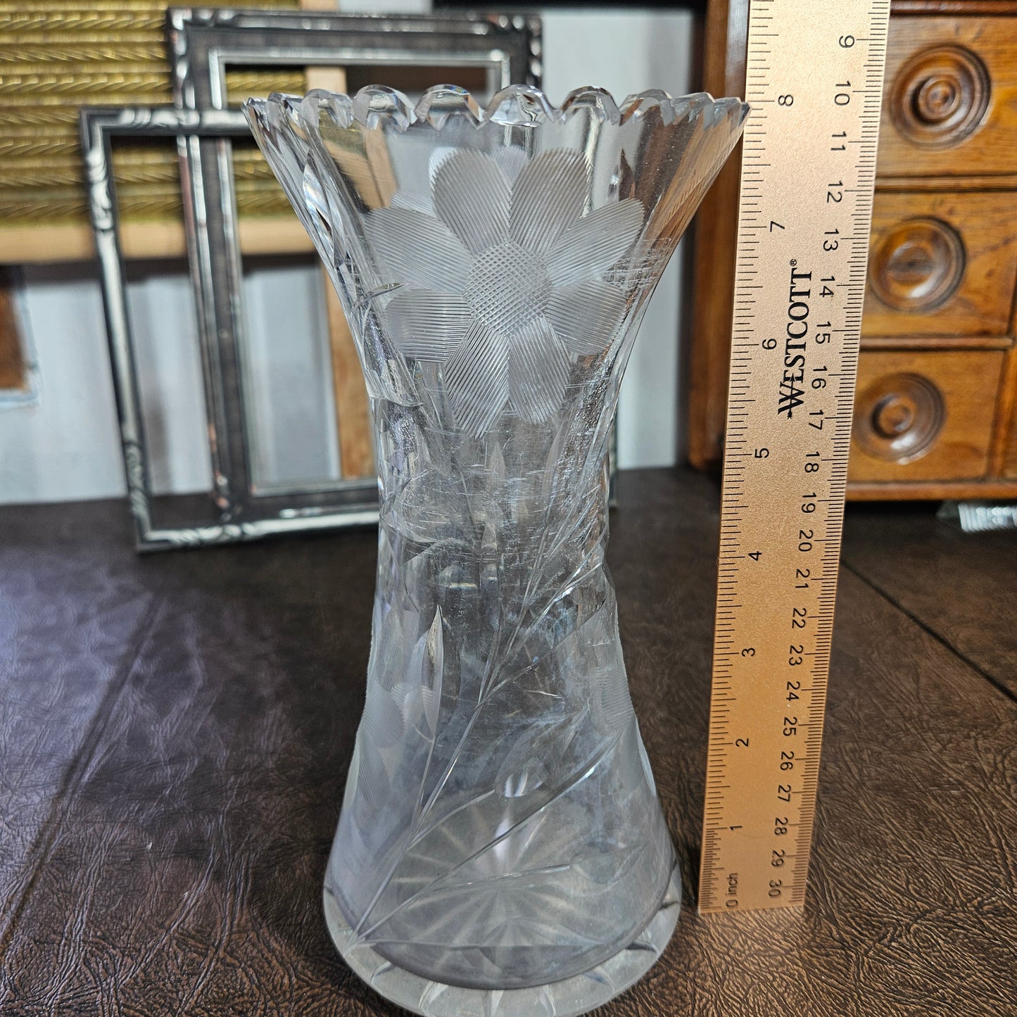 Vintage Etched Floral Glass Vase