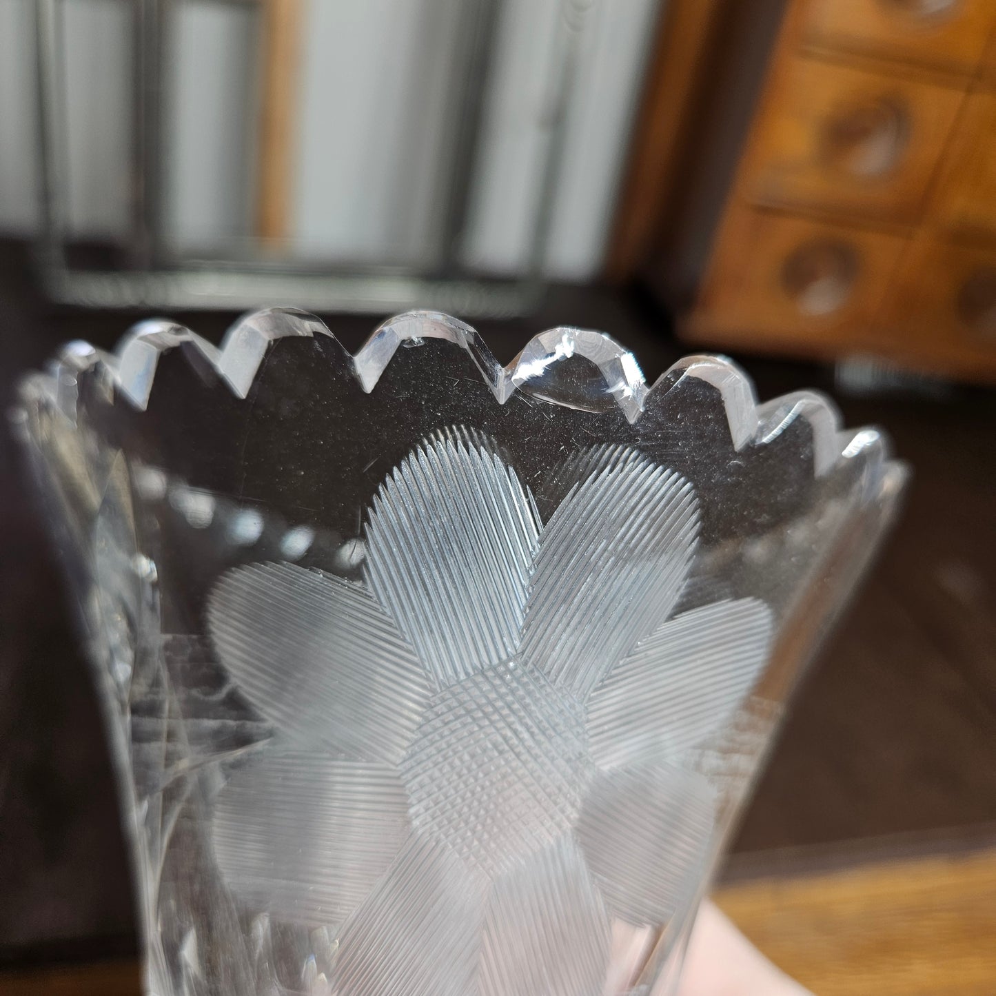 Vintage Etched Floral Glass Vase