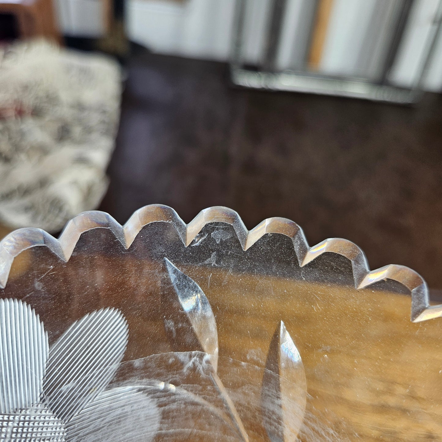 Vintage Etched Floral Glass Vase