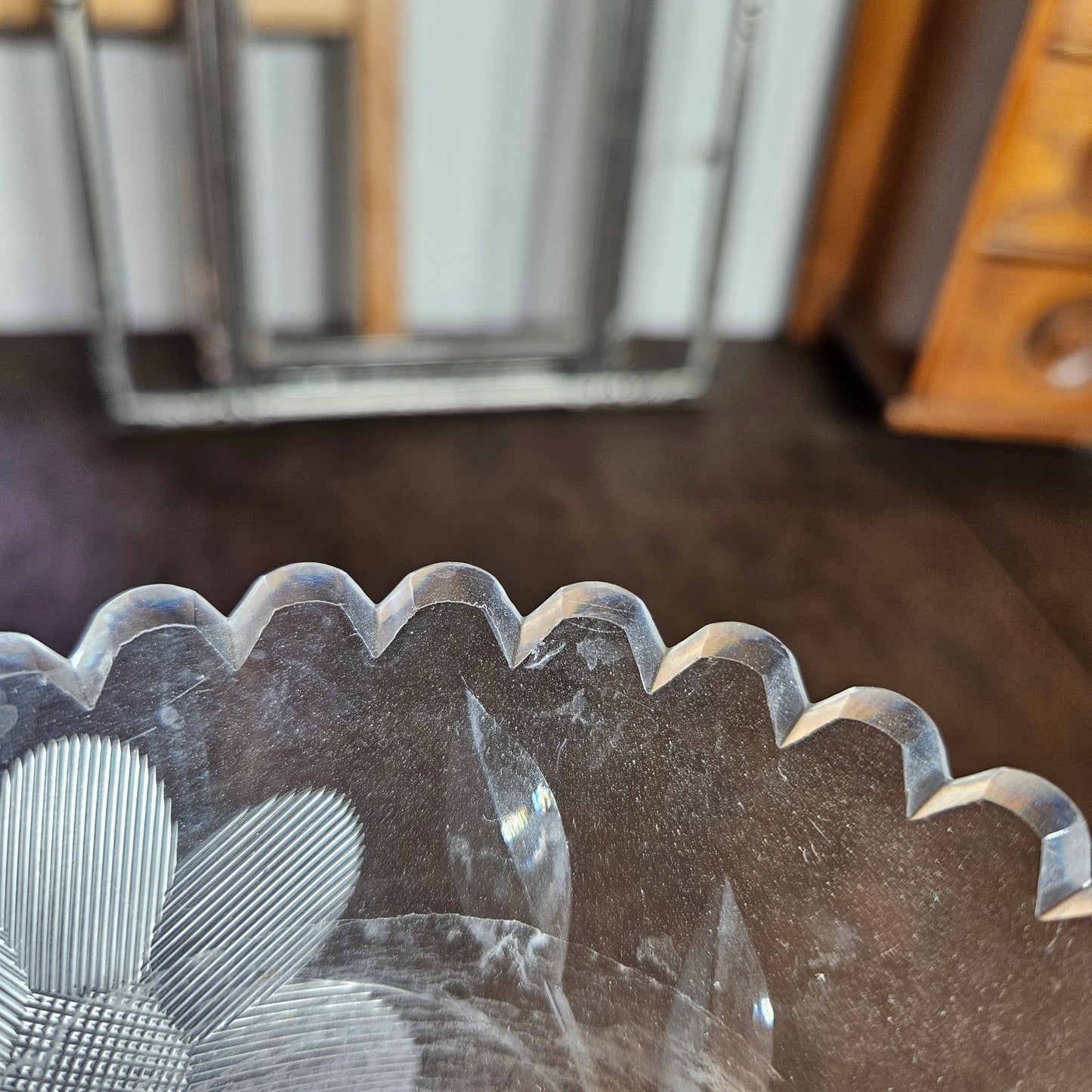 Vintage Etched Floral Glass Vase