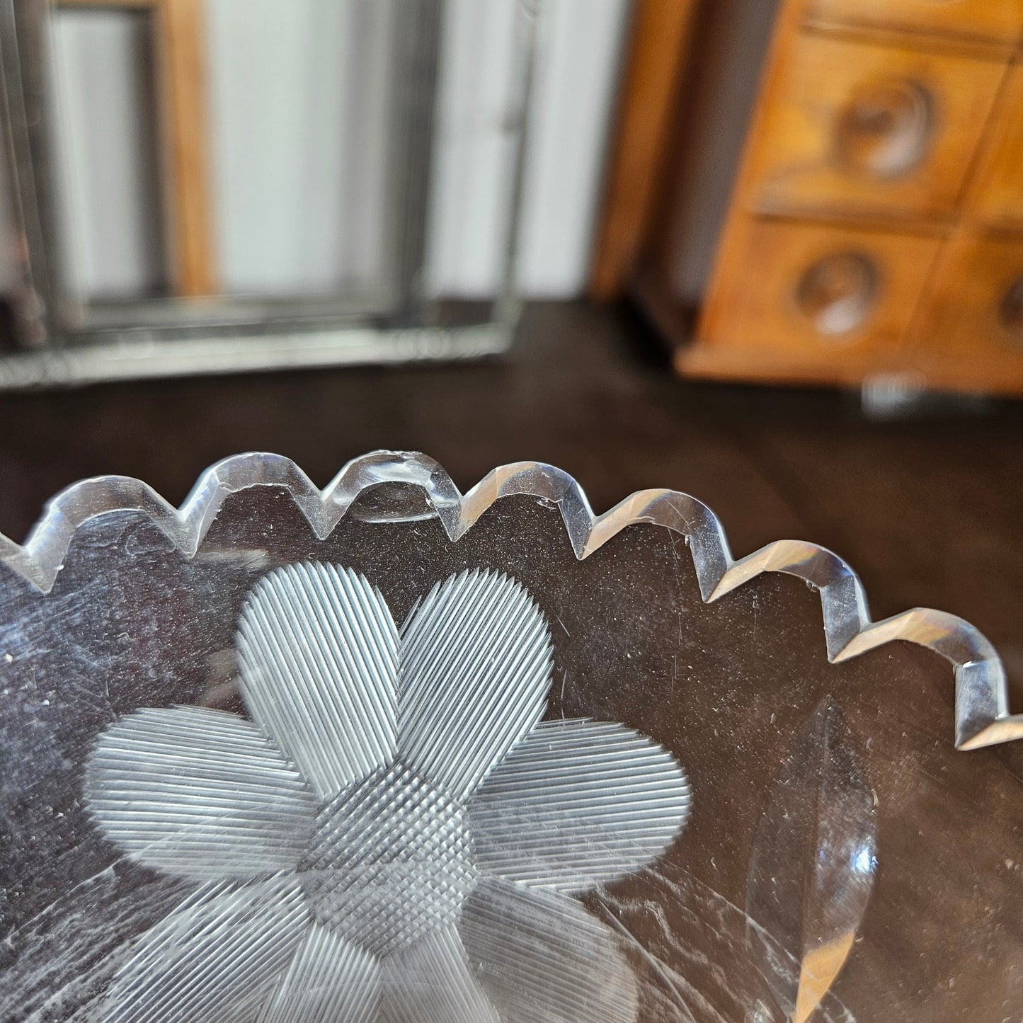 Vintage Etched Floral Glass Vase