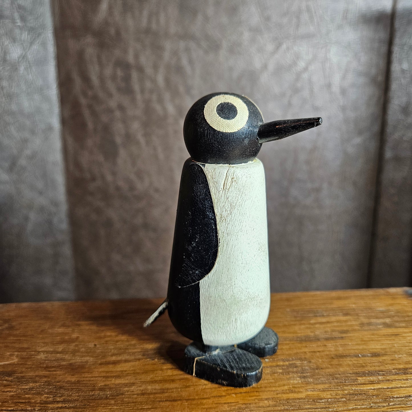 Hand Carved Wooden Penguin Folk Art Figure