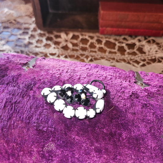 Black and White Rhinestone Floral Brooch