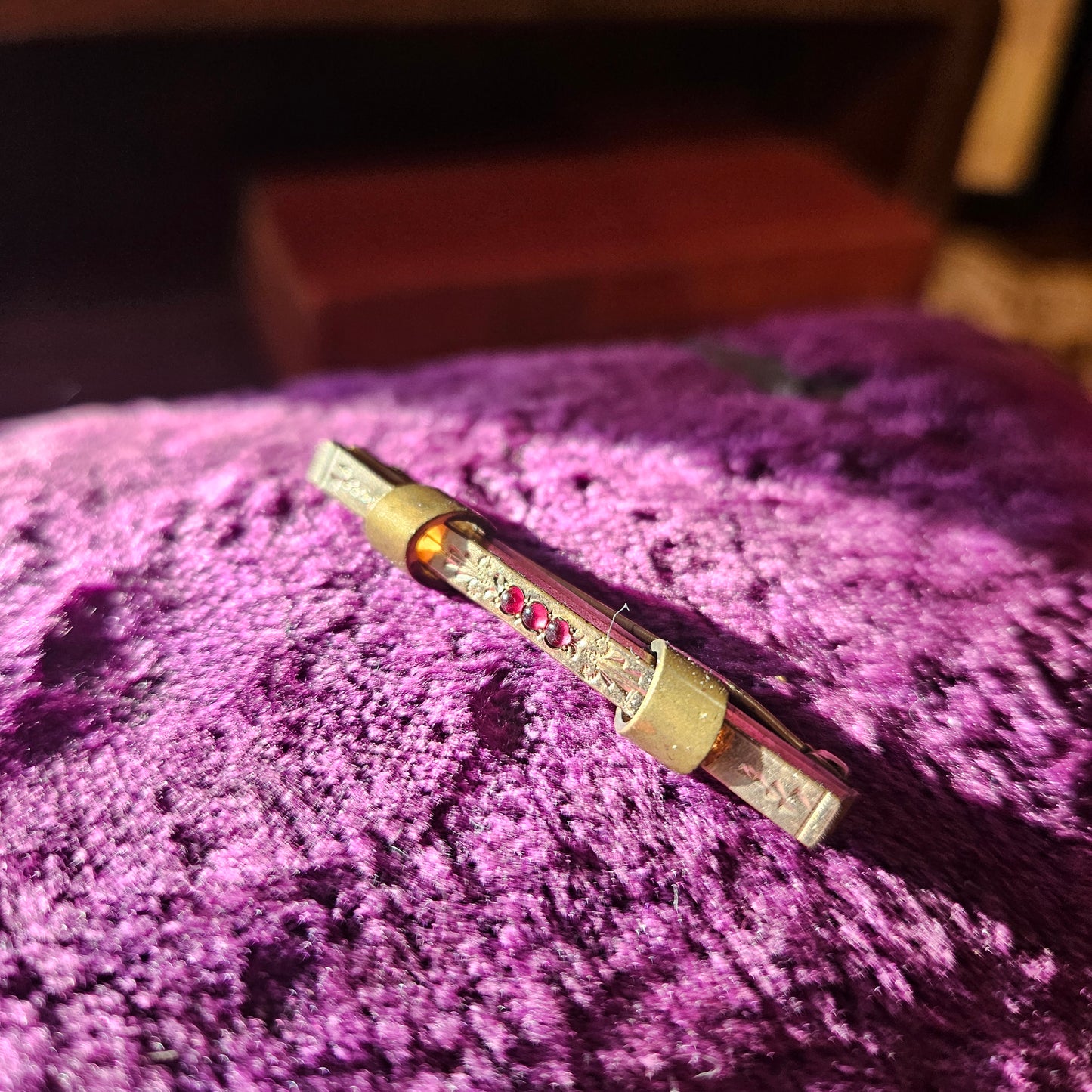 Red Stone Sliding Bar Brooch