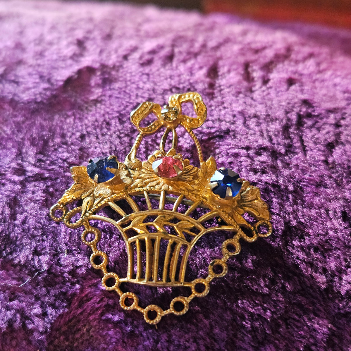 Flower Basket Rhinestone Brooch