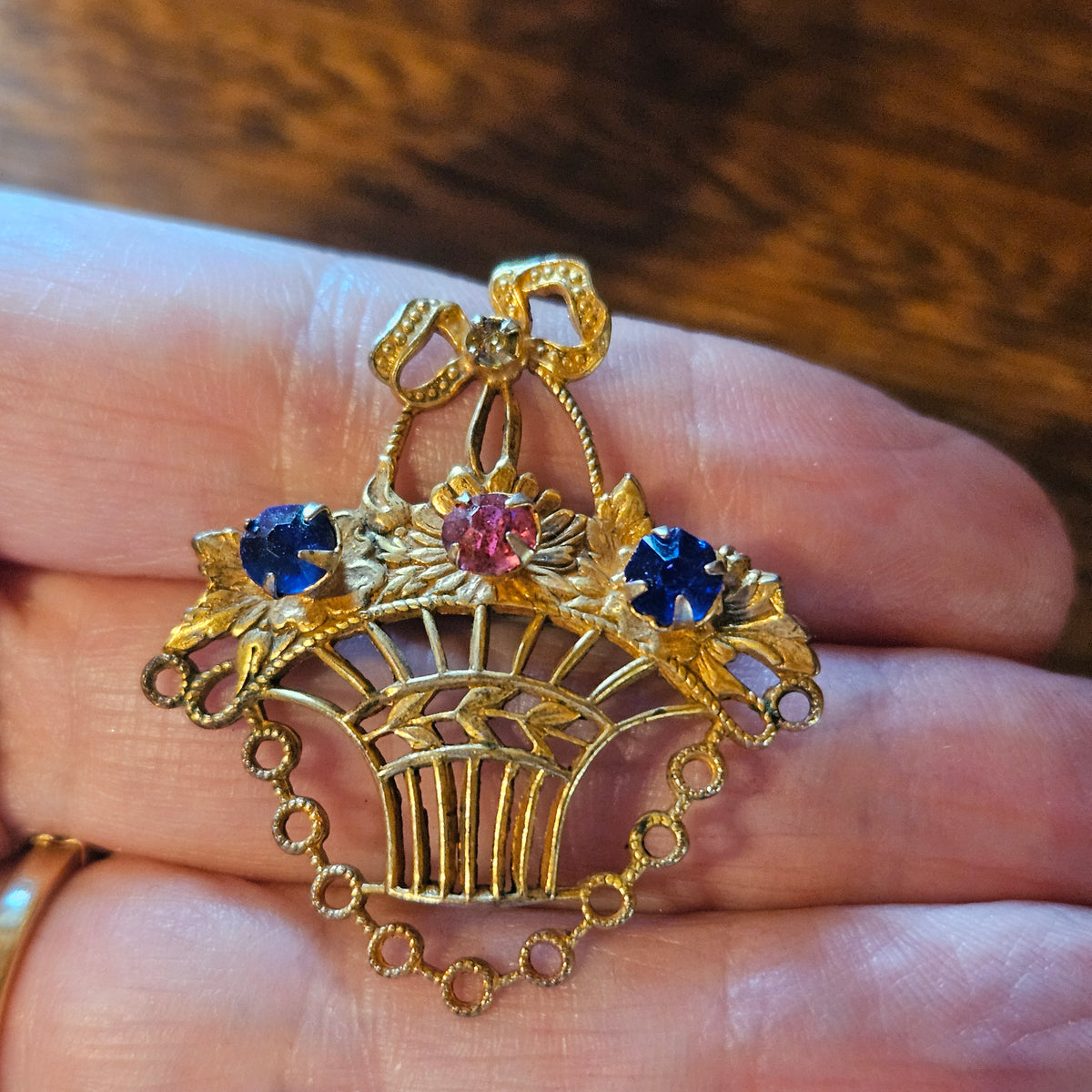 Flower Basket Rhinestone Brooch