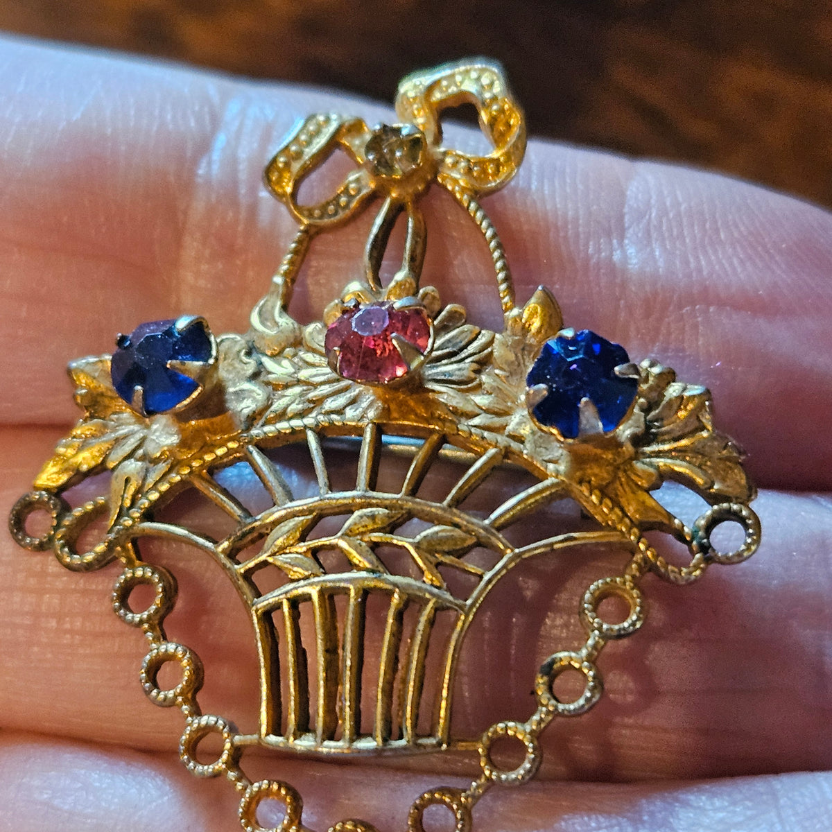 Flower Basket Rhinestone Brooch
