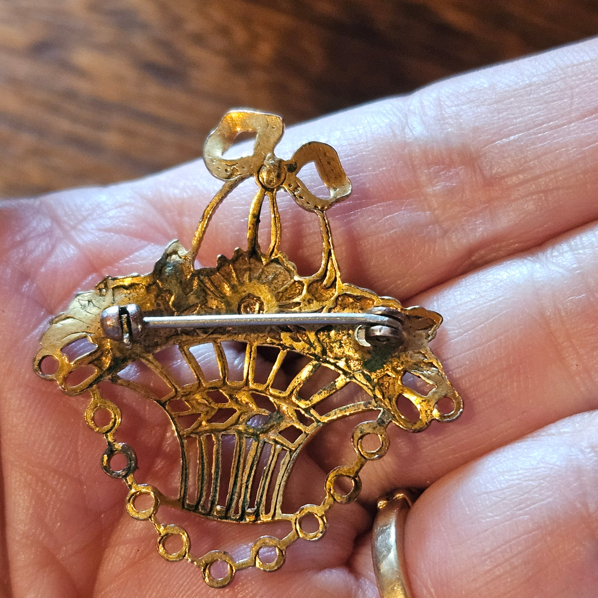 Flower Basket Rhinestone Brooch