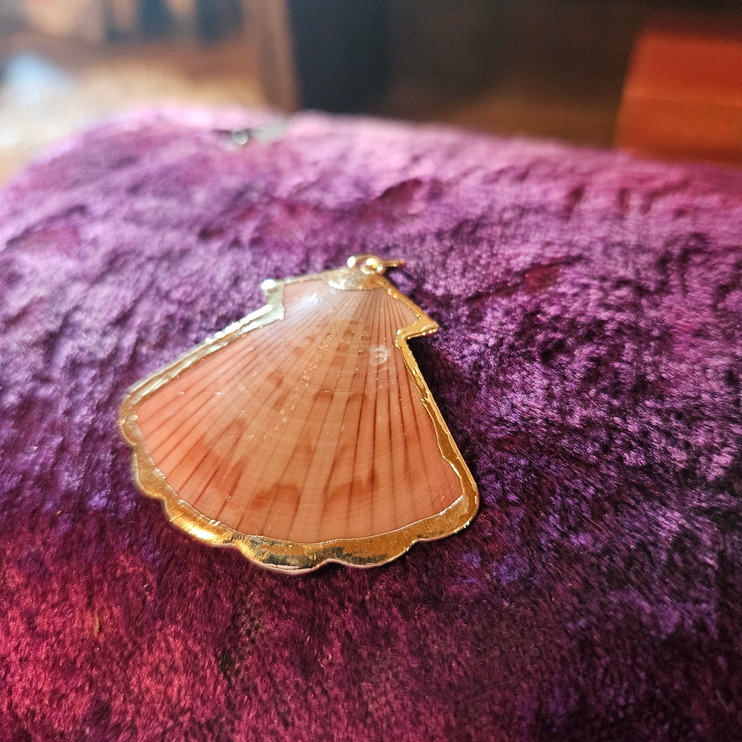 Pink Shell Pendant with Gold-tone border