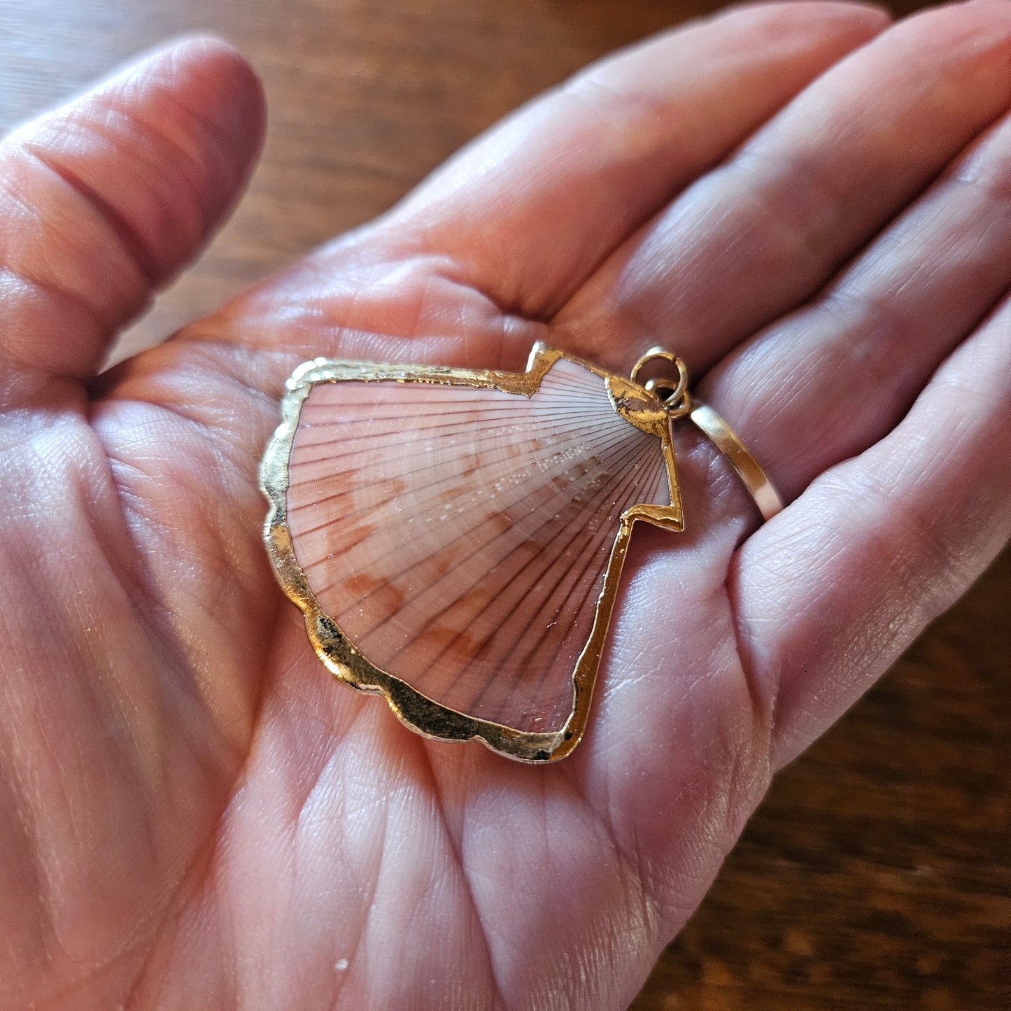 Pink Shell Pendant with Gold-tone border