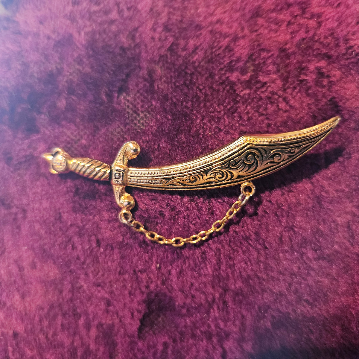 Scimitar Sword Brooch with Rhinestone Accent
