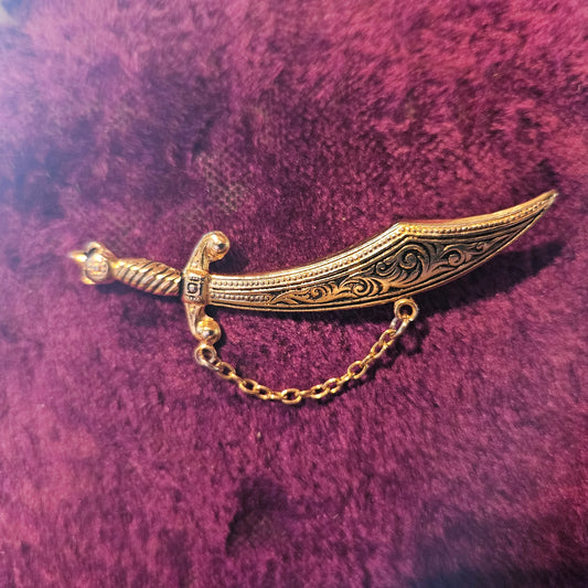 Scimitar Sword Brooch with Rhinestone Accent