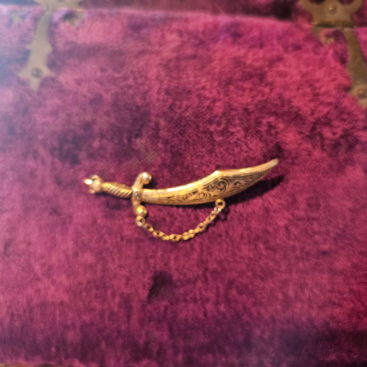 Scimitar Sword Brooch with Rhinestone Accent