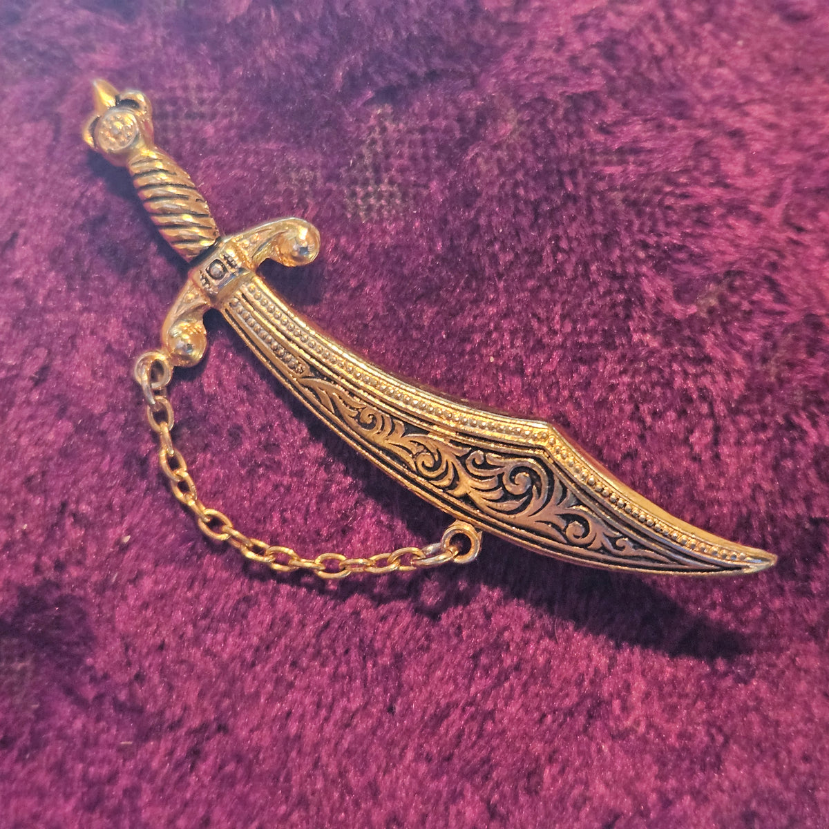 Scimitar Sword Brooch with Rhinestone Accent