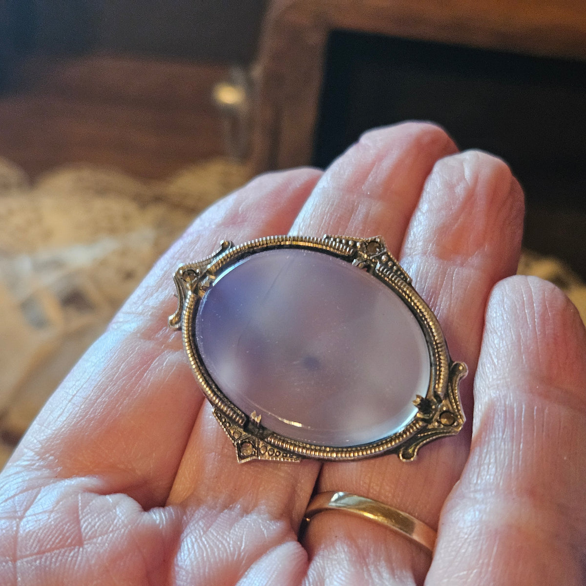 Sterling Silver Lavender Cabochon Brooch