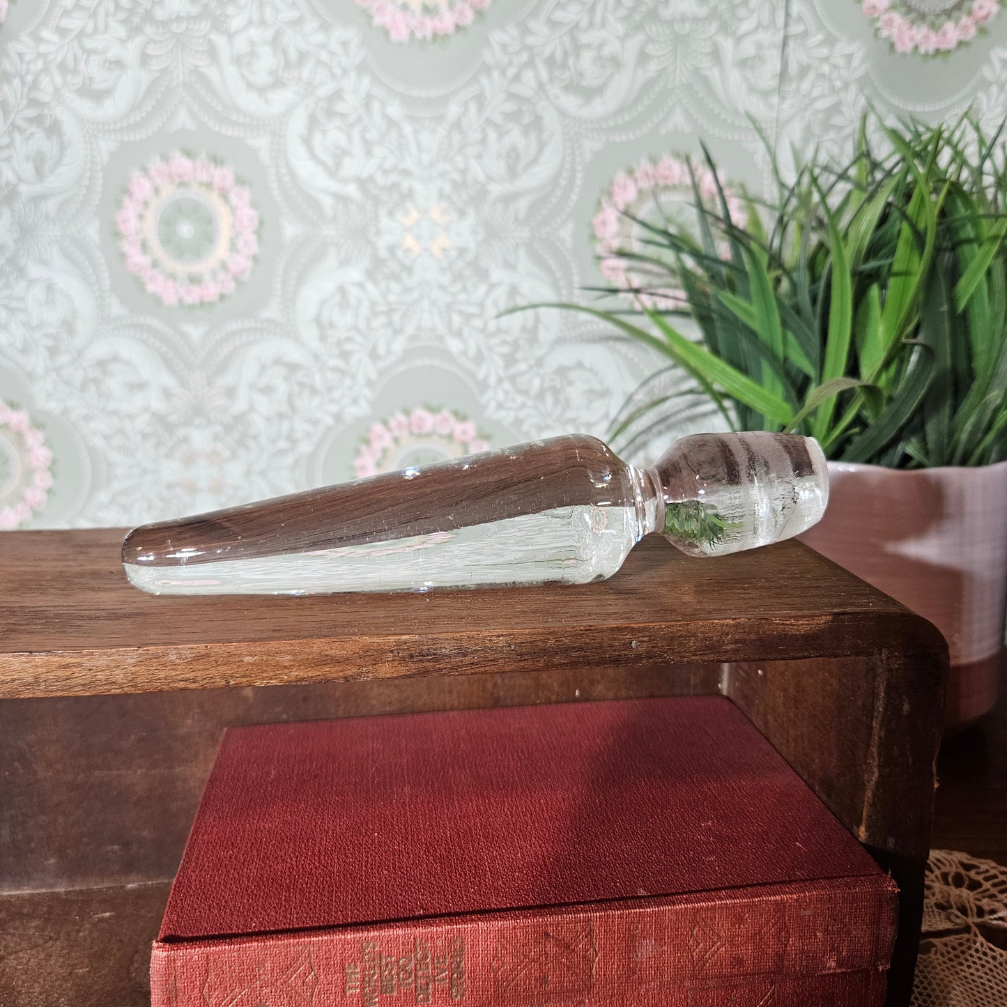 Large Vintage Clear Glass Bottle Stopper – 6 Inch