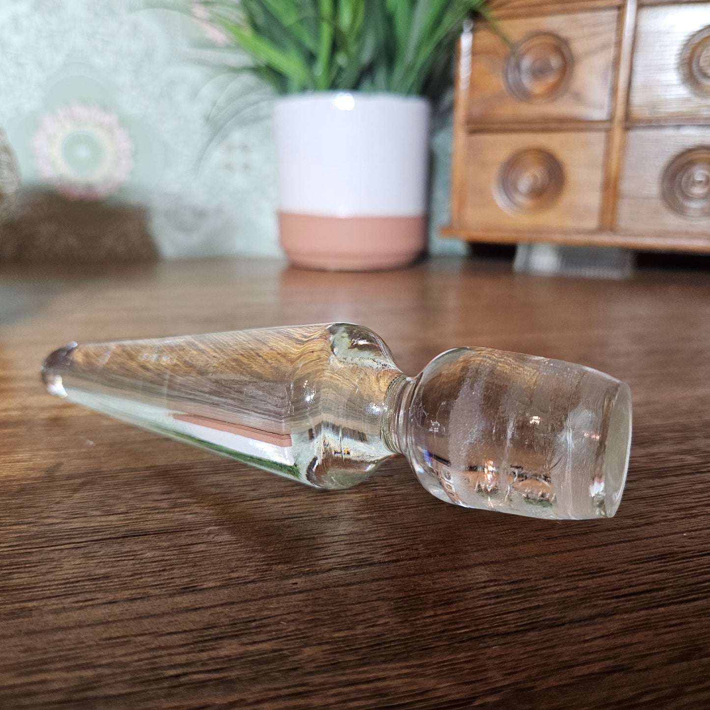 Large Vintage Clear Glass Bottle Stopper – 6 Inch