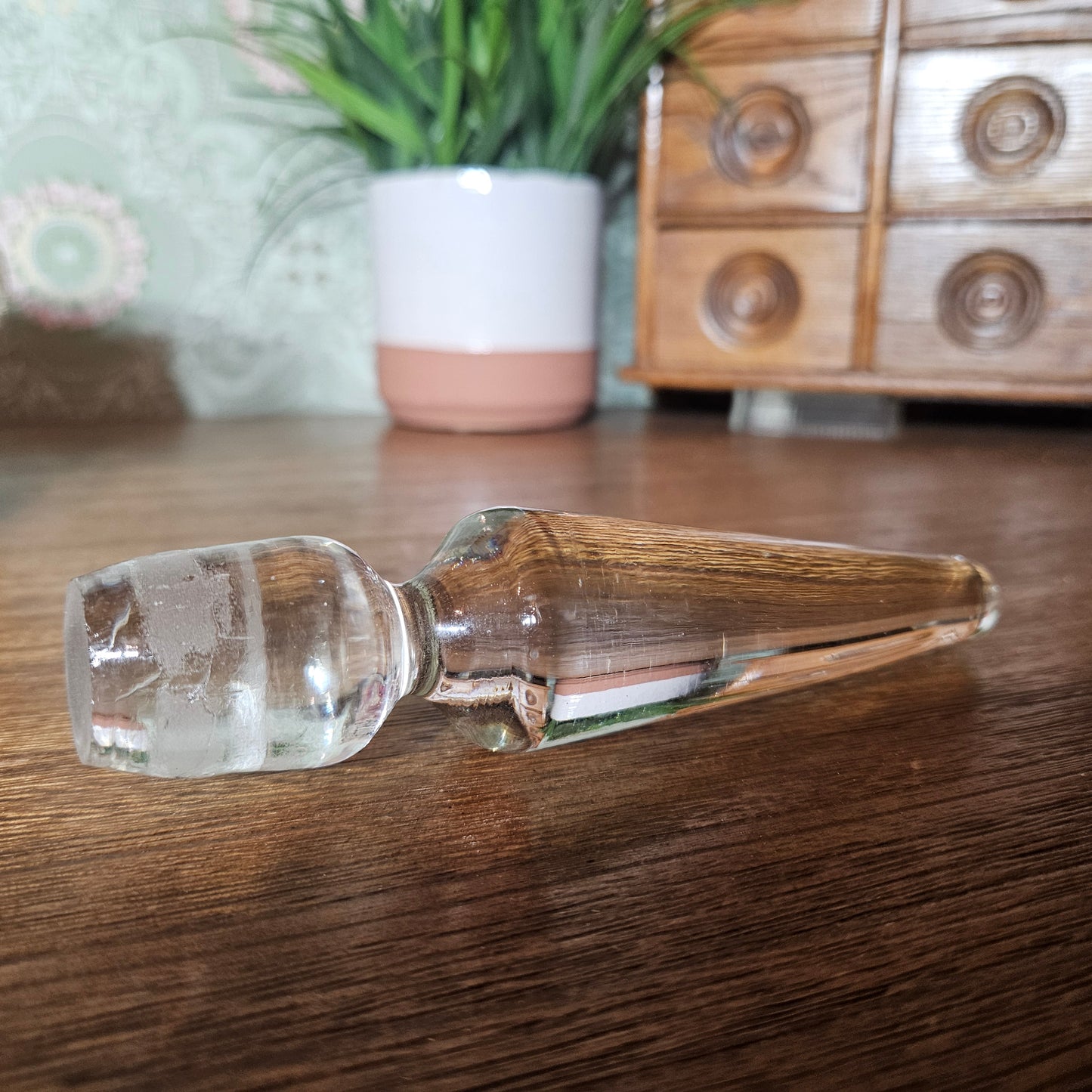 Large Vintage Clear Glass Bottle Stopper – 6 Inch