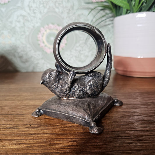 Figural Otter Silver tone Napkin Ring